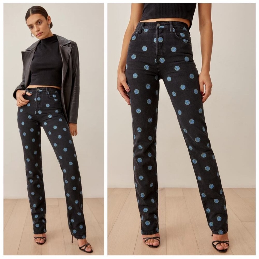 REFORMATION Earth Embroidered High Rise Straight Long Jeans 24 - Picture 1 of 10